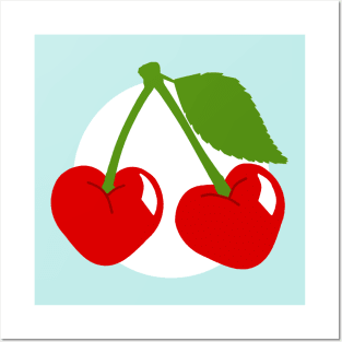 Cherry Hearts - Blue Posters and Art